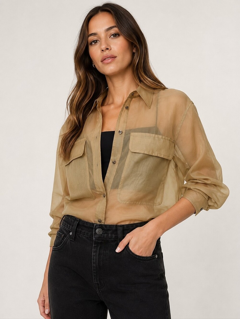 Banana Republic Organza Utility Shirt Whiskey Brown XL